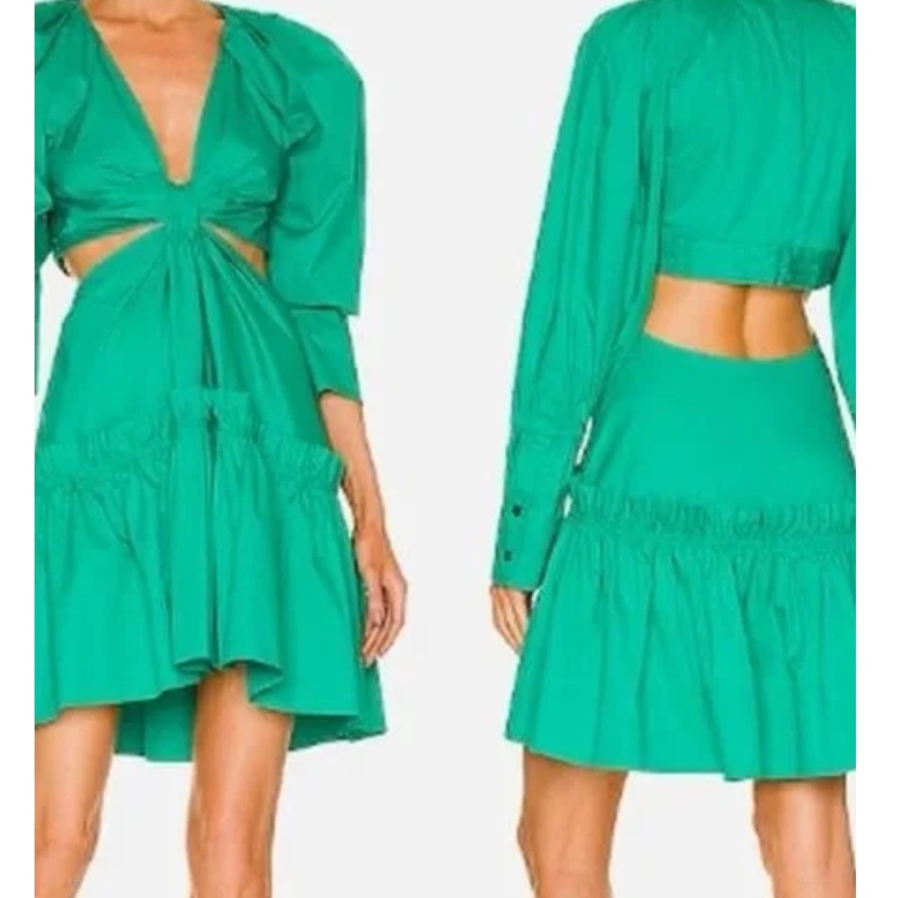 A.L.C. Alexa Dress in Green Emerald  Cutout Tie-Front Mini Dress Sz 12 NWT